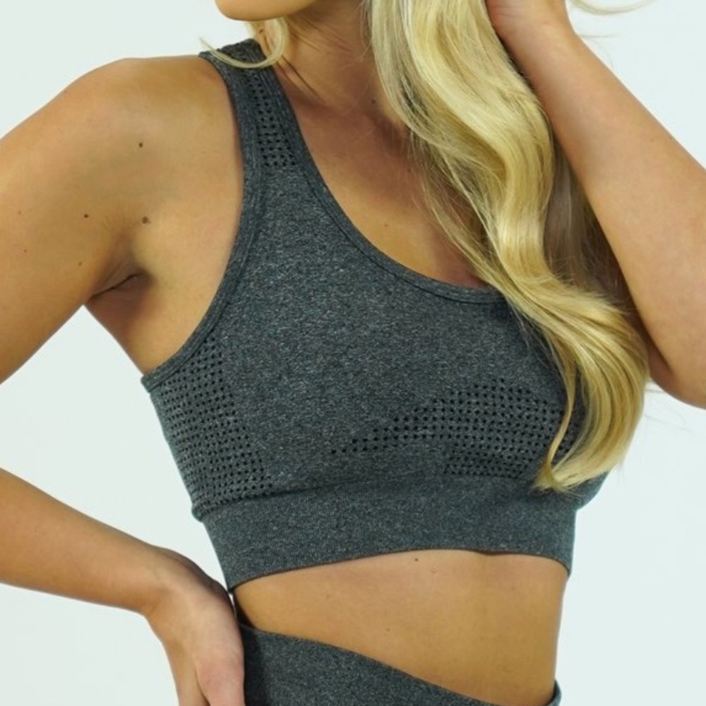 Black speckled sports bra